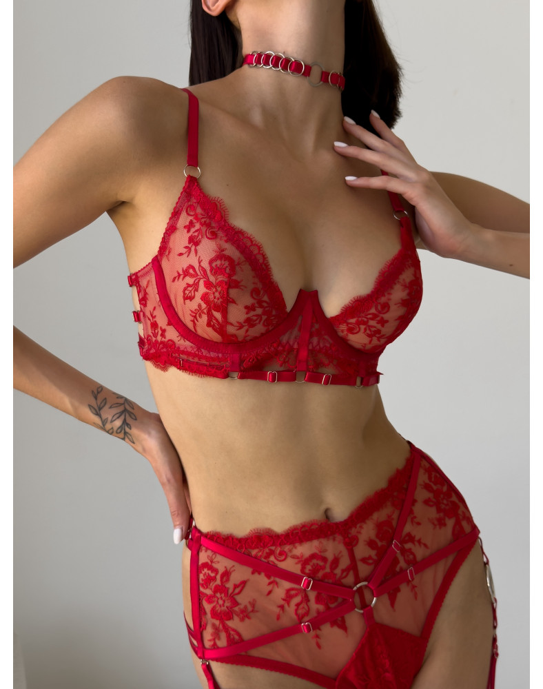 Set Adelina Red – червоний мереживний комплект